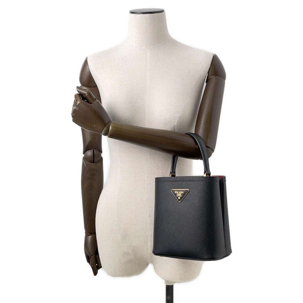 Prada handbag Saffiano Panier leather shoulder bag black - Picture 4 of 10